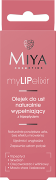 Miya myLIPelixir olejek do ust naturalnie wypełniający z tripeptydem w różowym opakowaniu, widok z przodu.