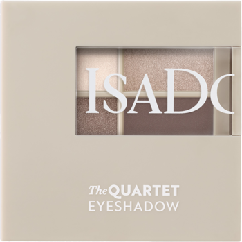 Paleta IsaDora The Quartet Eyeshadow #04 Cappuccino, beżowe opakowanie z 4 matowymi i błyszczącymi cieniami.