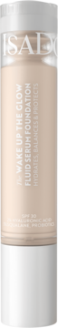 IsaDora Wake Up The Glow Fluid Serum Foundation SPF 30 w beżowej butelce, widok z przodu.