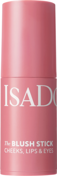 Różowy róż w sztyfcie IsaDora The Blush Stick, uniwersalny kosmetyk do policzków, ust i oczu.