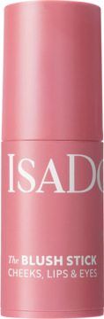 Różowy róż w sztyfcie IsaDora The Blush Stick, uniwersalny kosmetyk do policzków, ust i oczu.