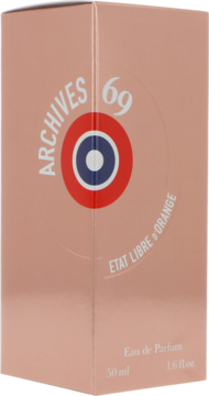 Woda perfumowana Etat Libre D'Orange Archives 69 w różowym pudełku, widok z przodu, białe napisy, 50 ml.