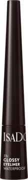 IsaDora The GLOSSY EYELINER WATERPROOF w ciemnej, błyszczącej butelce, widok z przodu, srebrny napis.