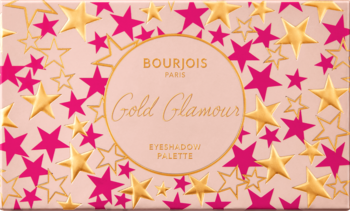 Bourjois Gold Glamour paleta cieni do powiek. Różowe opakowanie ze złotymi i fuksjowymi, wypukłymi gwiazdami.