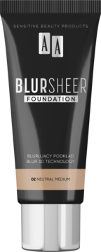 Czarna tuba wygładzającego podkładu AA Blur Sheer, odcień Neutral Medium, z beżowym paskiem.