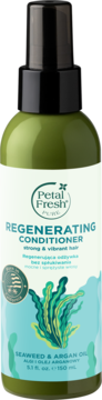Petal Fresh Pure Regenerating Conditioner, zielona butelka ze sprayem, przód, algi i argan.