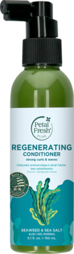 Petal Fresh Regenerująca odżywka bez spłukiwania z algami i solą morską, zielona butelka z pompką, widok z przodu.