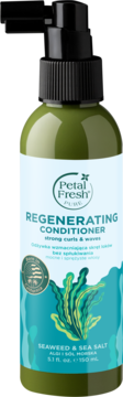 Petal Fresh Pure odżywka bez spłukiwania wzmacniająca loki, algi i sól morska. Zielona butelka, widok z przodu.