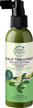 Zielona butelka Petal Fresh Tea Tree Scalp Lotion z pompką, na zagęszczenie i wzrost włosów, widok z przodu.