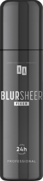 AA Blur Sheer FIXER, profesjonalny utrwalacz makijażu 24h, w pionowej czarnej butelce, widok z przodu.