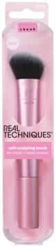 Real Techniques Soft Sculpting Brush 450 w różowym opakowaniu, widok z przodu, do konturowania kremem.