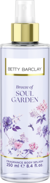 Betty Barclay Soul Garden mgiełka do ciała 250ml, kwiatowo-owocowa kompozycja, w fioletowej butelce, widok przód.