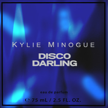 Kylie Minogue Disco Darling eau de parfum 75ml w ciemnoniebieskim opakowaniu z błyszczącym efektem disco.