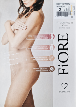 Opakowanie rajstop wyszczuplających Fiore Bodycare Fit Control 40 den Light Natural, rozmiar 2, widok z przodu.