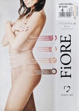 Opakowanie rajstop Fiore Fit Control 40 den light natural, rozmiar 4, wyszczuplające, przód z grafiką.