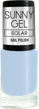Sunny Gel Solar lakier do paznokci, błękitny, w szklanej butelce z czarną nakrętką. Szybkoschnący, efekt hybrydy.