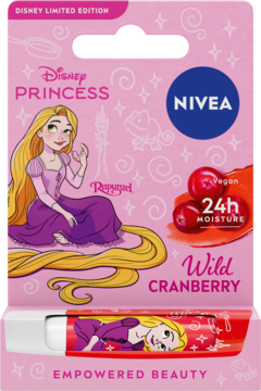 NIVEA Disney Princess,pomadka do ust, pielęgnująca, Wild Cranberry,przód