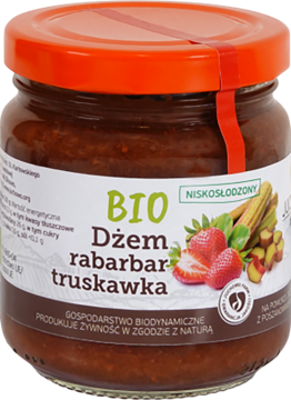 JUCHOWO FARM ,dżem rabarbar-truskawka, Bio,przód