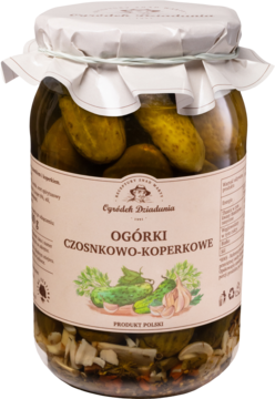 OGRÓDEK DZIADUNIA ,ogórki konserwowe, z czosnkiem i koperkiem,przód