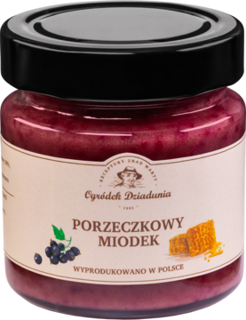 OGRÓDEK DZIADUNIA ,miód kremowany z czarna porzeczką,przód