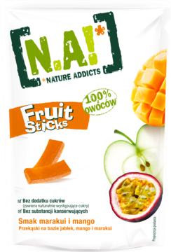 N.A! Fruit Sticks ,żelki mango - marakuja, z zagęszczonych soków i przecierów owocowych,przód