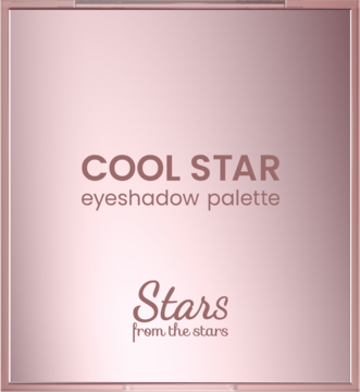 Rose gold paleta cieni Cool Star Stars from the Stars, luksusowa kasetka z różowym tekstem, widok z przodu.