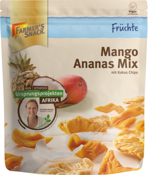 FARMER'S SNACK ,suszone mango i ananas z chipsami kokosowymi,przód