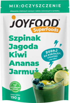 JOYFOOD SuperFoods ,mieszanka mielonych warzyw i soków owocowych w proszku, Oczyszczenie,przód