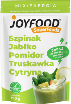 JOYFOOD SuperFoods ,mieszanka mielonych warzyw i soków owocowych w proszku, Energia,przód