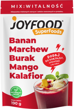 JOYFOOD SuperFoods ,mieszanka mielonych warzyw i soków owocowych w proszku, Witalność,przód