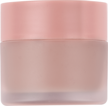NAM Recovering Lip Mask z kwasem hialuronowym. Mały, matowy różowy słoik z jasnoróżową nakrętką, widok z przodu.