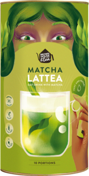 Brown House & Tea Matcha Lattea, zielony napój owsiany z matchą, bez laktozy, 10 porcji, widok z przodu.
