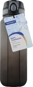 Ciemnoszara butelka sportowa Ideenwelt z gradacją koloru, czarnym ustnikiem i białym tagiem z napisem "Sport-Trinkflasche".
