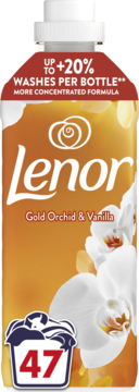 Złoty płyn Lenor Gold Orchid & Vanilla do płukania tkanin, butelka, 47 prań, +20% skoncentrowany.
