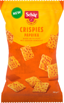 SCHÄR Crispies ,przekąska z grochu o smaku paprykowym, bezglutenowa,przód