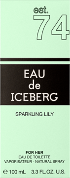 Iceberg Eau de Iceberg 74 Sparkling Lily, damska woda toaletowa, miętowe pudełko z czarnym pasem, przód.