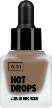 WIBO Hot Drops Płynny Bronzer do twarzy w matowej butelce z czarnym zakraplaczem, widok z przodu.