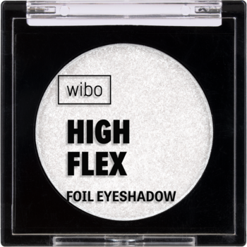 Wibo High Flex Foil Eyeshadow Cool Chick, błyszczący srebrny cień w czarno-przezroczystym opakowaniu, widok z góry.