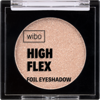 Wibo High Flex cień foliowy Money Honey, jasnobeżowy z połyskiem, w czarnym kwadratowym opakowaniu.
