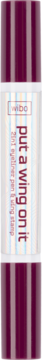 Burgundowy eyeliner Wibo Put a Wing On It, widok z przodu, pionowy napis na białej etykiecie.