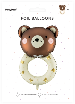 PARTYDECO ,balon foliowy, Grzechotka Miś, 45 x 67 cm,przód