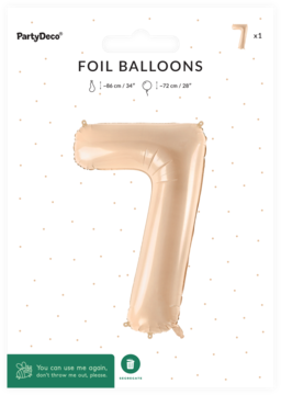 Opakowanie z beżowym, pastelowym balonem foliowym w kształcie cyfry 7 (ok. 86 cm), PartyDeco.