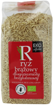 EKO ALFABET R ,ryż brązowy, długoziarnisty, bezglutenowy,przód