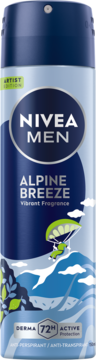 NIVEA MEN Alpine Breeze antyperspirant męski, niebieska puszka z artystyczną grafiką gór i paraglajdera, 72h.