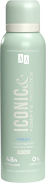 AA Iconic & Power-Feel Protection, świeży, bezalkoholowy antyperspirant unisex w miętowej puszce, widok z przodu.