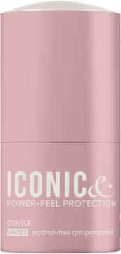 Antyperspirant w kulce AA Iconic & Power-Feel Protection, jasnoróżowa butelka, UNISEX, widok z przodu.