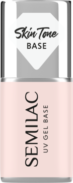 Butelka Semilac Skin Tone Base UV Gel Base w beżowo-różowym kolorze, srebrna zakrętka z logo, widok przodem.