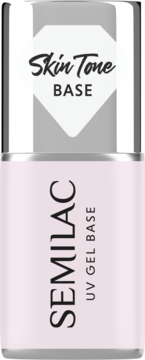 Semilac Skin Tone UV Gel Base, mleczny chłodny róż. Widok butelki z przodu, srebrna zakrętka.