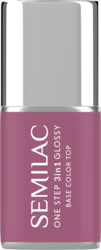 Semilac One Step 3in1 Glossy lakier hybrydowy w butelce, odcień Purple Beige, ze srebrnym wieczkiem, widok frontalny.