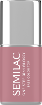 Semilac One Step 3w1 Glossy Earth Pink, różowy lakier hybrydowy z fioletowym tonem, butelka z bliska, pionowo.